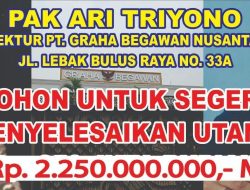 Pemilik Gedung Graha BEGAWAN NUSANTARA, Memberikan Cek Bodong